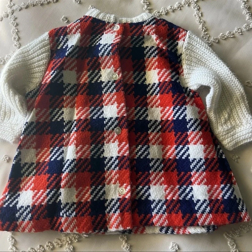 Vintage Kleinerts Toddler Plaid Sweater  Dress Mid Century Americana Retro